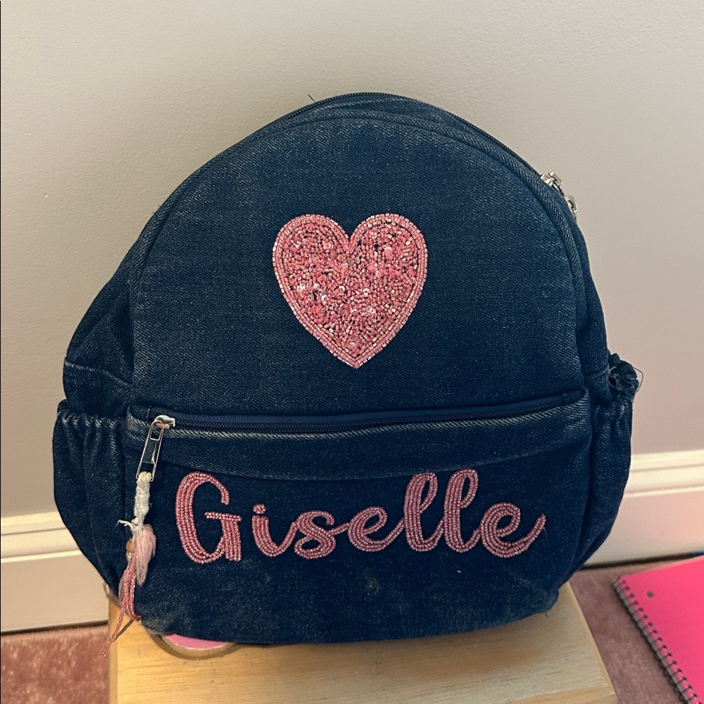 Kids denim backpack Giselle beaded